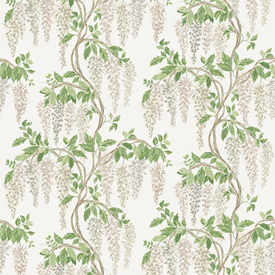 NC Bourton Wisteria Walk White/Green - Nina Campbell - NCF4605-01 Fabric - Nina Campbell Fabric
