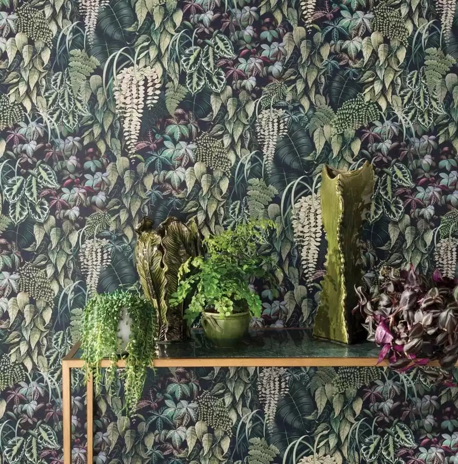 Folium Green Wall Emerald Green - Osborne & Little - W7330-02 Wallcovering