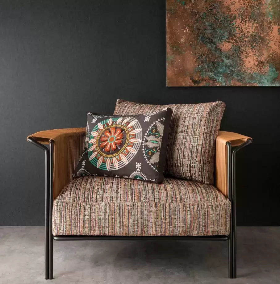 Albermarle Berkeley Charcoal/Mandarin - Osborne & Little - F7314-01 Fabric