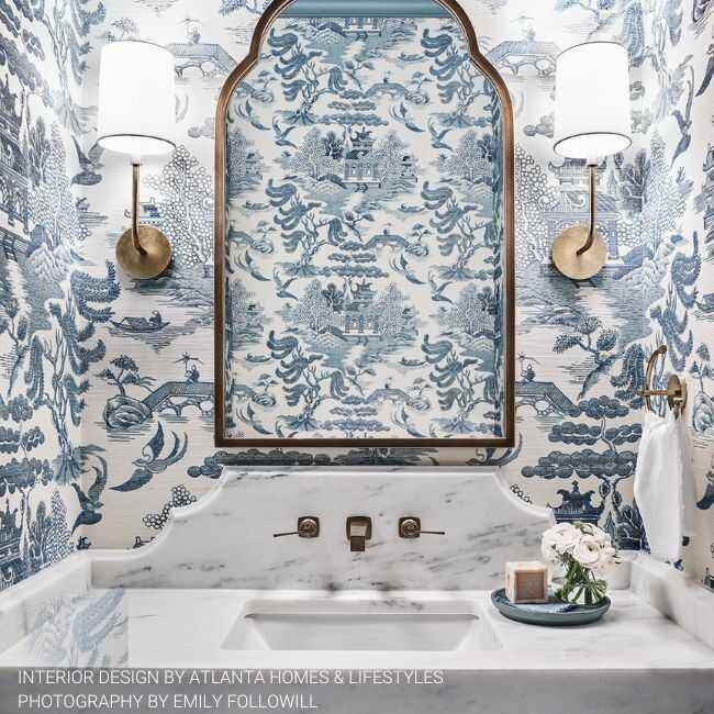 Willow-Lake-Blue-Cream-Lee-Jofa-Wallpaper - LEE JOFA Wallpaper