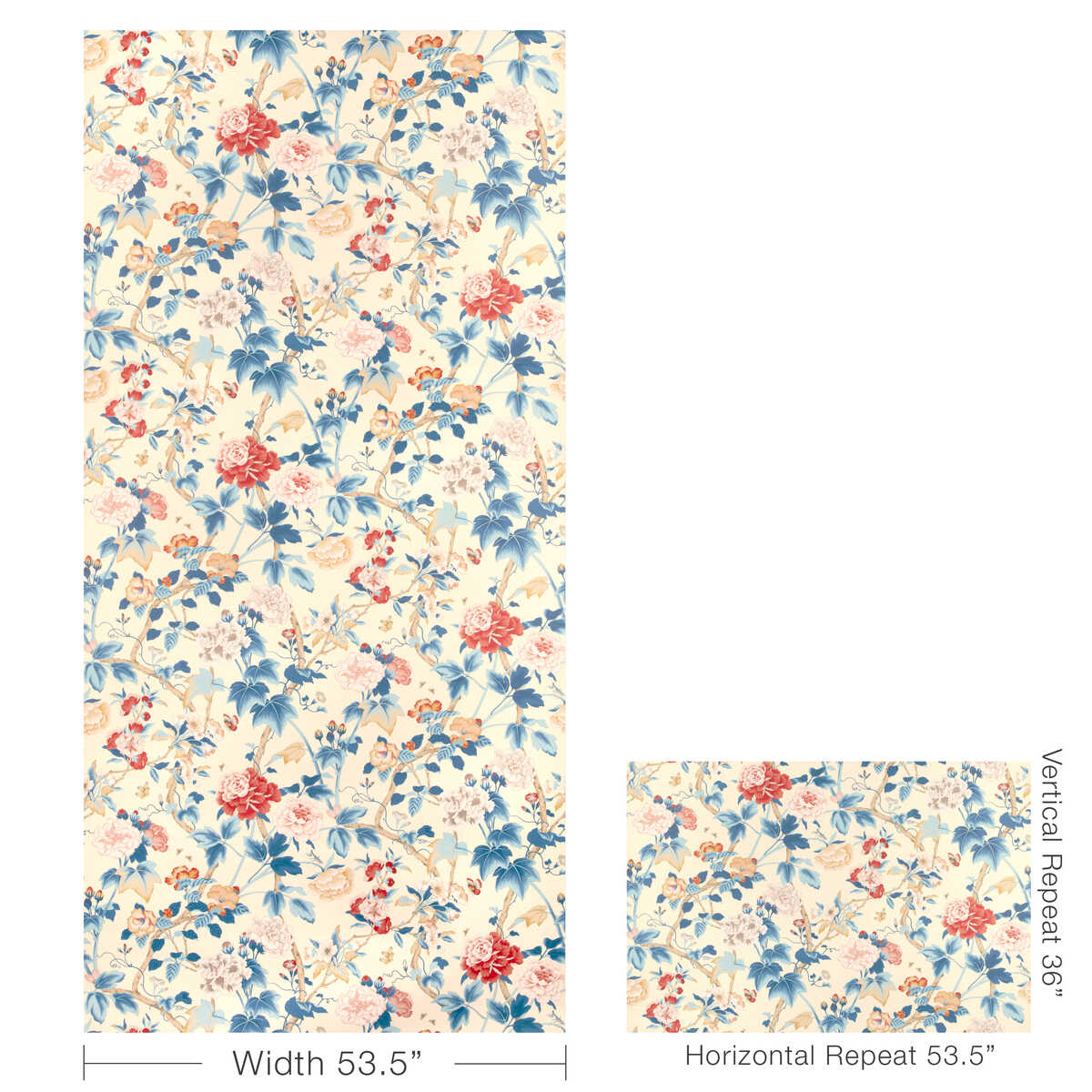 Gardenia Paper - Blue/Red - LEE JOFA Wallpaper