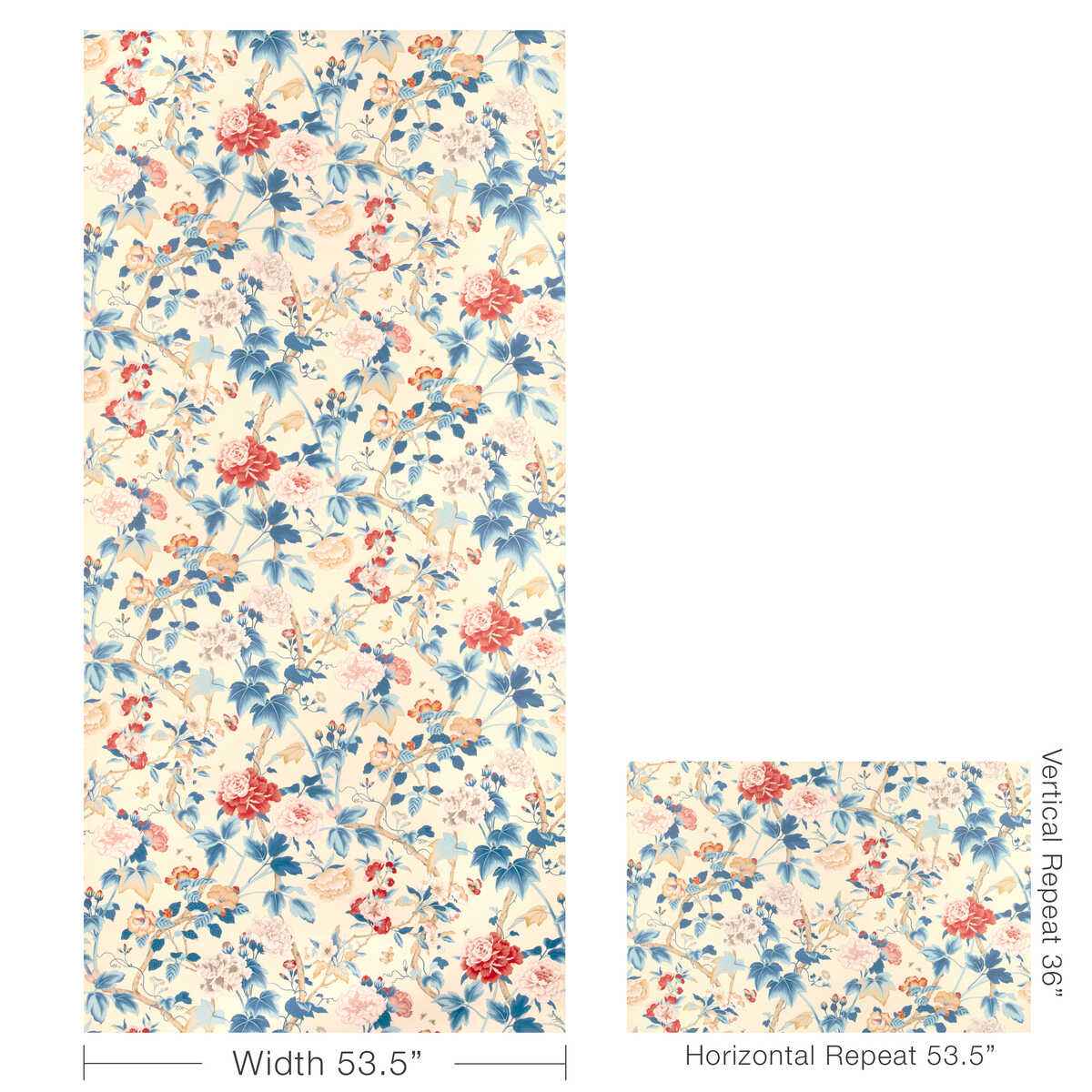 Gardenia-Paper-Blue-Red-Lee-Jofa-Wallpaper - LEE JOFA Wallpaper