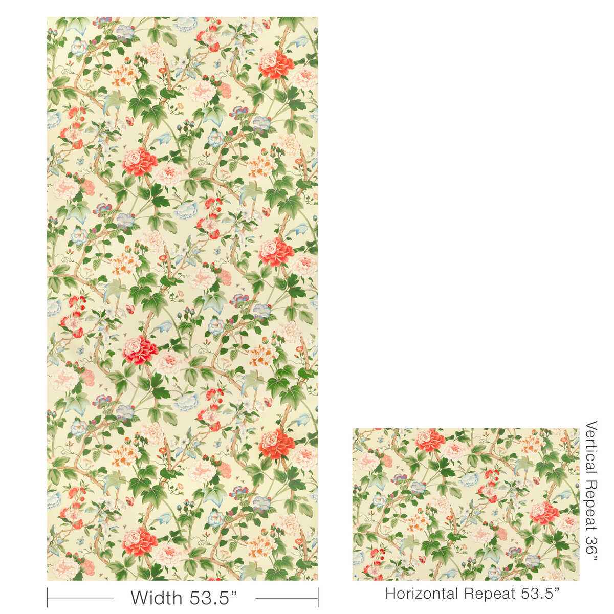 Gardenia-Paper-Red-Green-Lee-Jofa-Wallpaper - LEE JOFA Wallpaper