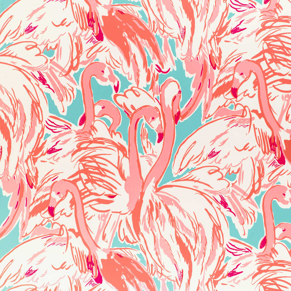 Pink Colony Wp - Aqua/Pink - LEE JOFA Wallpaper