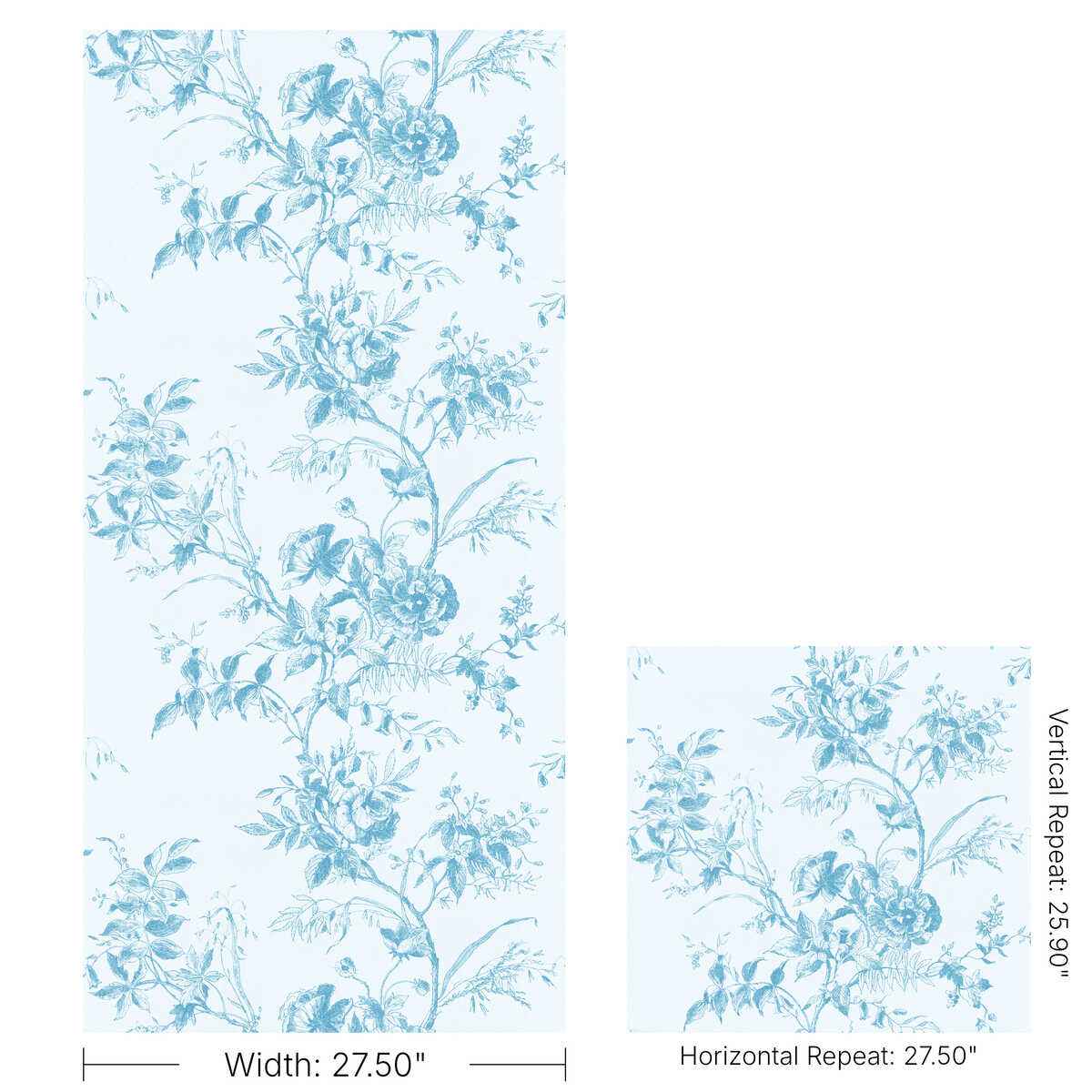 Tea-Rose-Toile-Wp-Blue-Lee-Jofa-Wallpaper - LEE JOFA Wallpaper