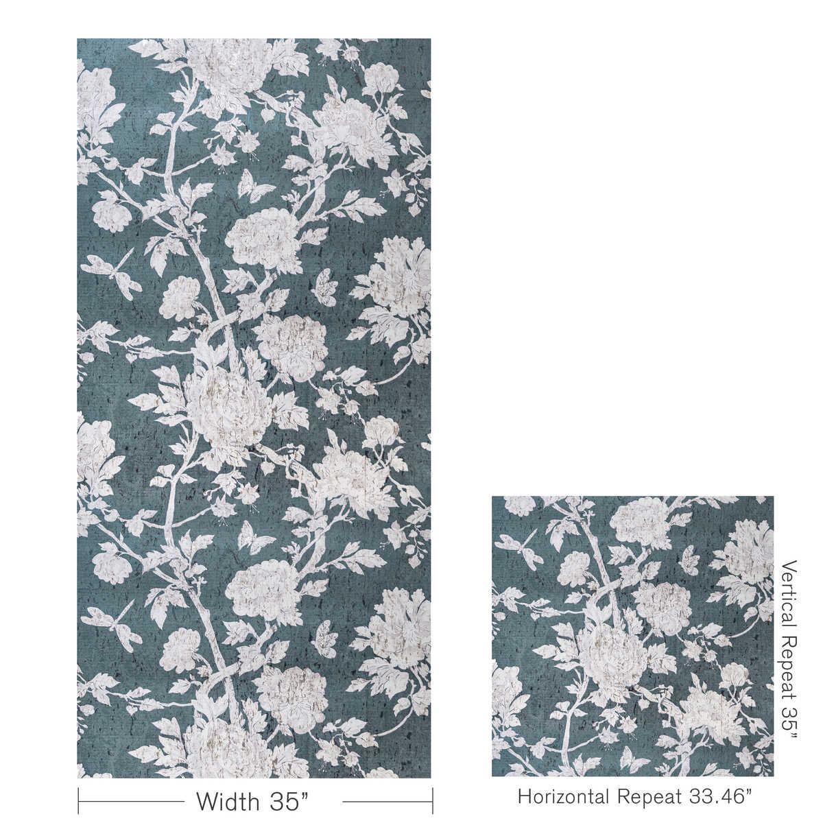 Les Pivoines - Teal - BRUNSCHWIG & FILS Wallpaper