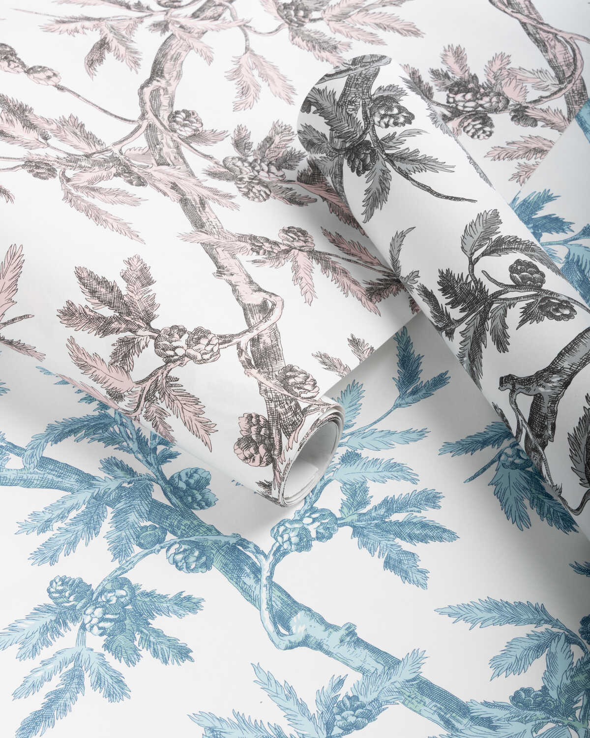 Branches De Pin Wc - Aqua - BRUNSCHWIG & FILS Wallpaper