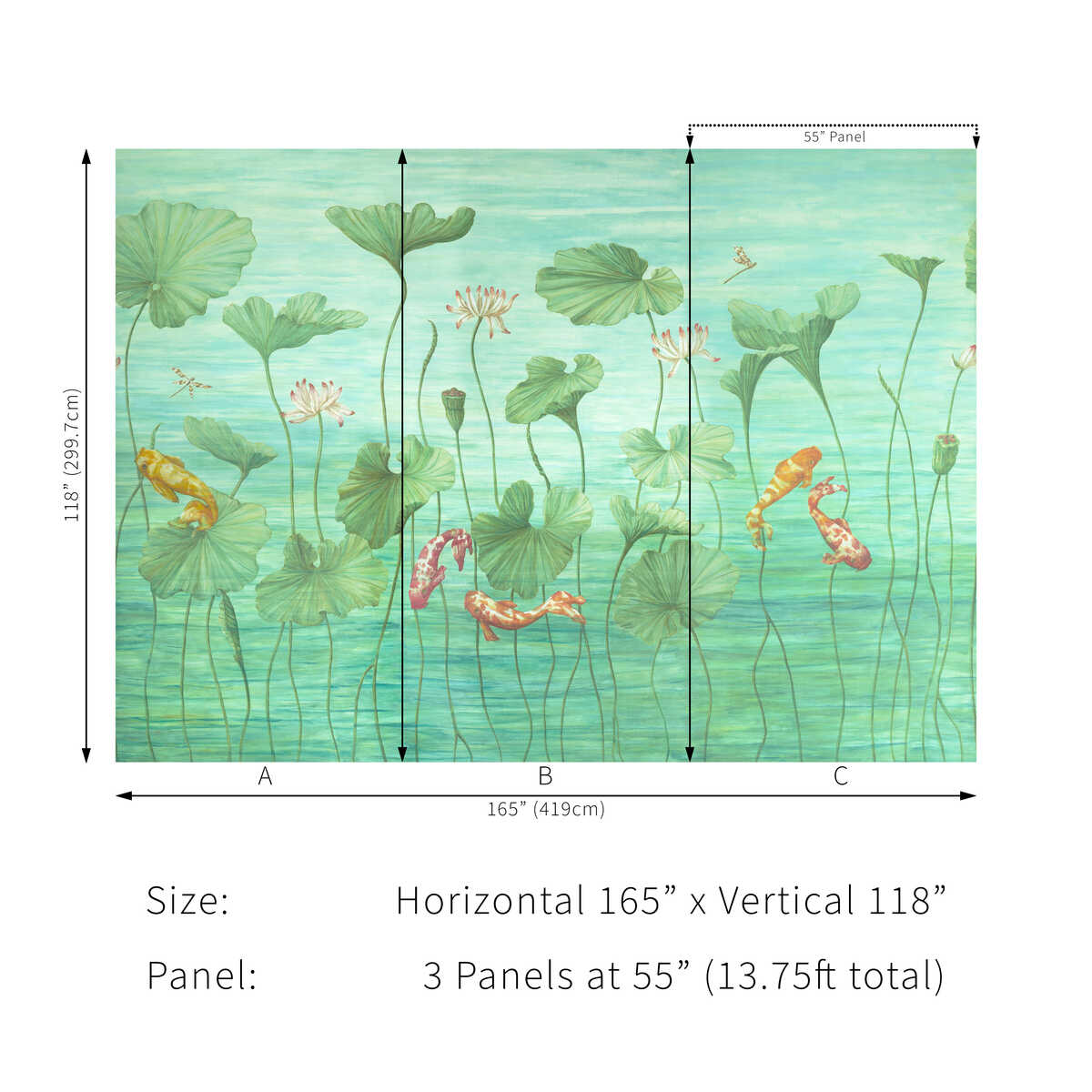 Koi Pond Mural - Teal - BRUNSCHWIG & FILS Wallpaper