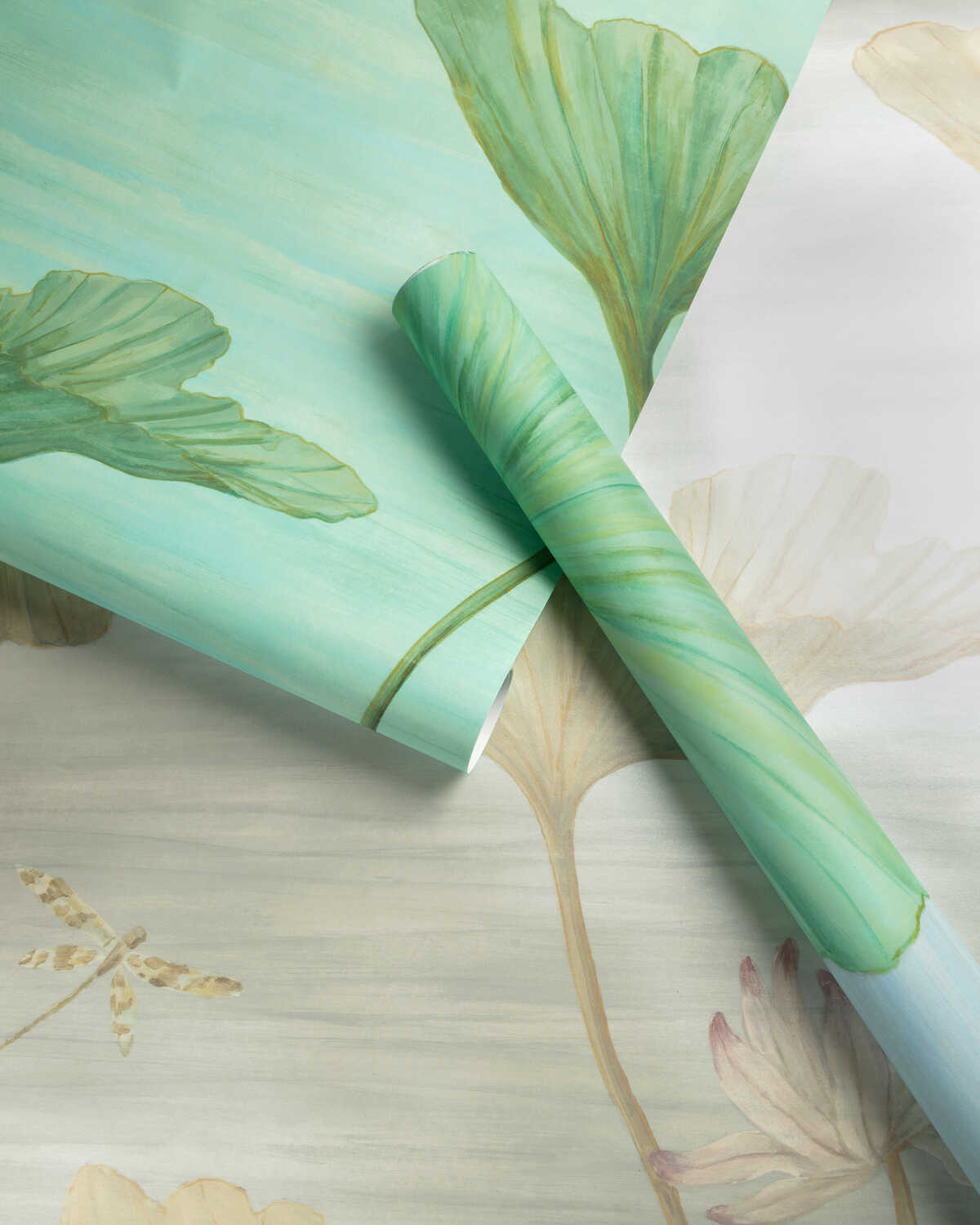 Koi Pond Mural - Teal - BRUNSCHWIG & FILS Wallpaper
