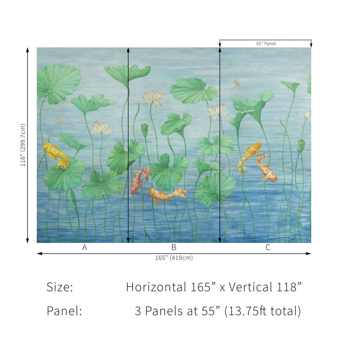 Koi Pond Mural - Blue - BRUNSCHWIG & FILS Wallpaper