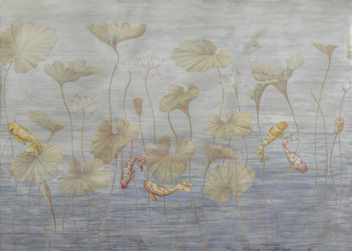 Koi Pond Mural Met - Slate - BRUNSCHWIG & FILS Wallpaper