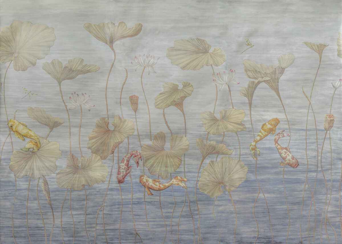 Koi-Pond-Mural-Met-Slate-Brunschwig-Fils-Wallpaper - BRUNSCHWIG & FILS Wallpaper