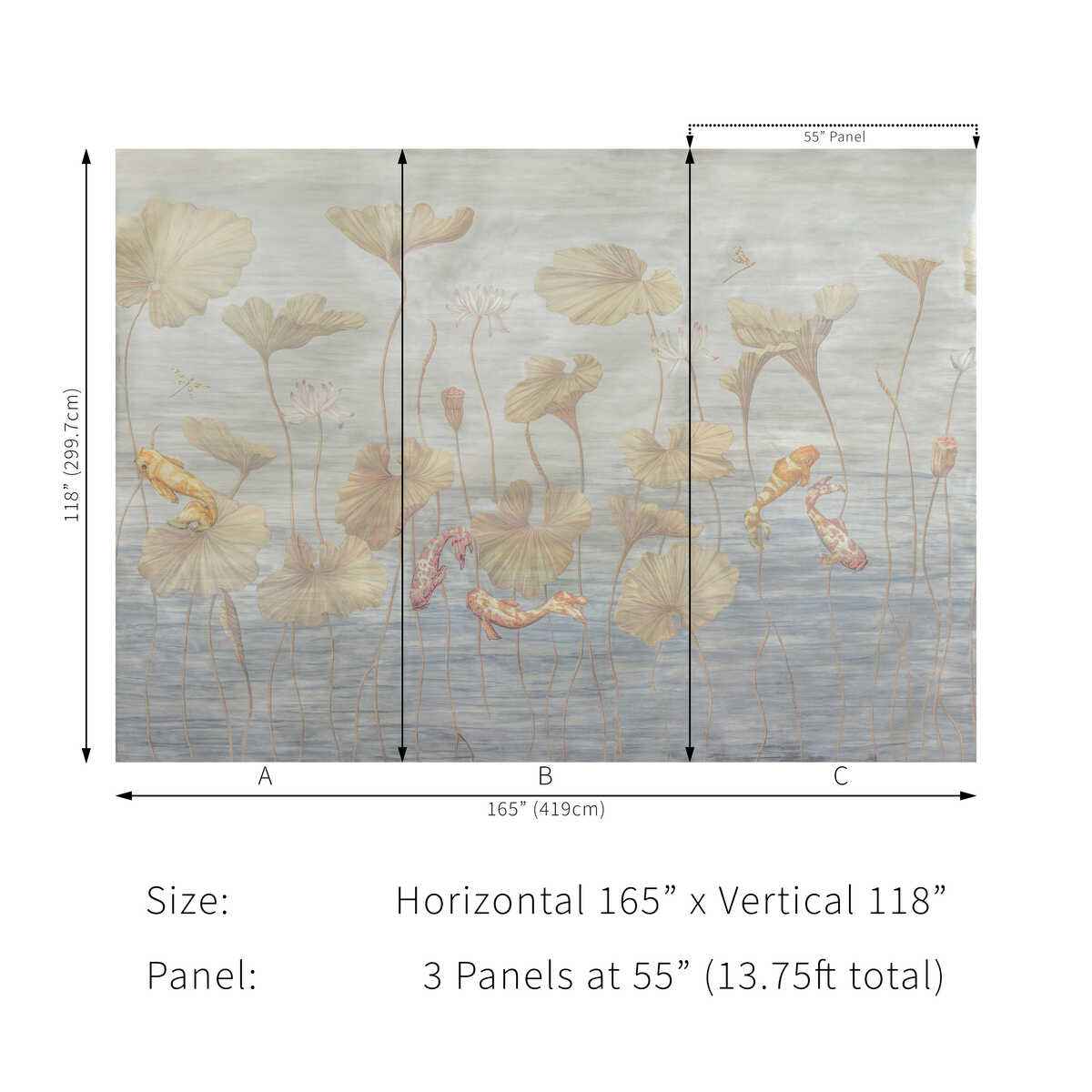 Koi-Pond-Mural-Met-Slate-Brunschwig-Fils-Wallpaper - BRUNSCHWIG & FILS Wallpaper