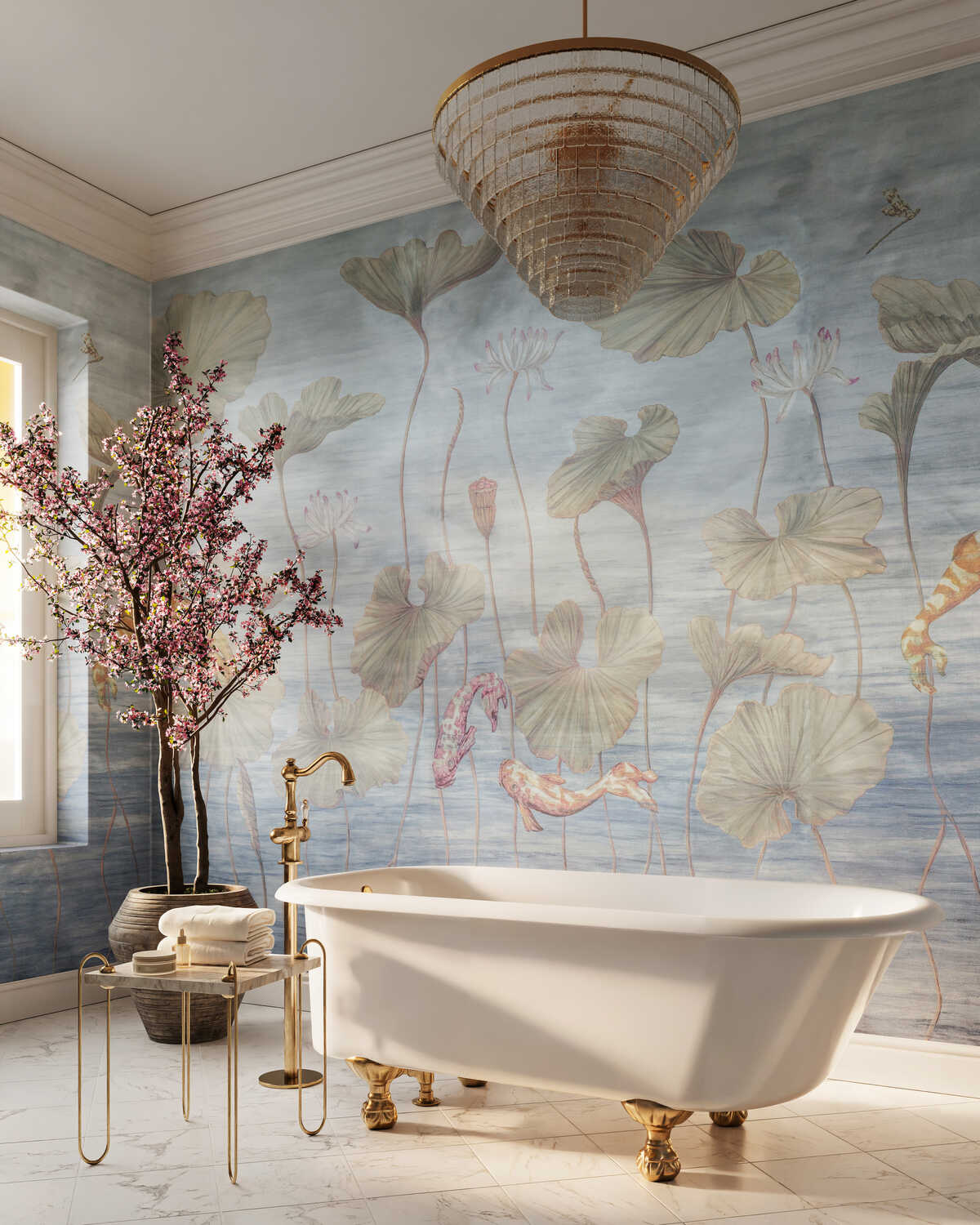 Koi Pond Mural Met - Slate - BRUNSCHWIG & FILS Wallpaper