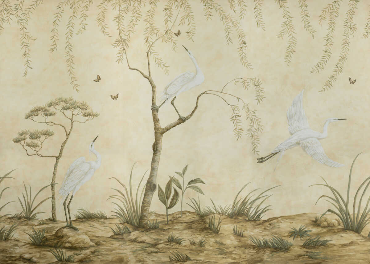 Egret Marsh Mural - Sand - BRUNSCHWIG & FILS Wallpaper