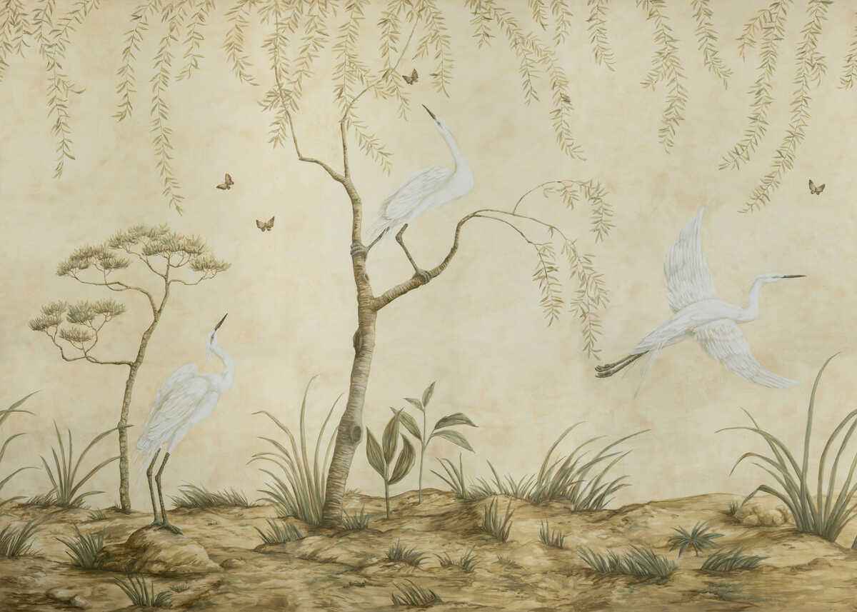 Egret-Marsh-Mural-Sand-Brunschwig-Fils-Wallpaper - BRUNSCHWIG & FILS Wallpaper