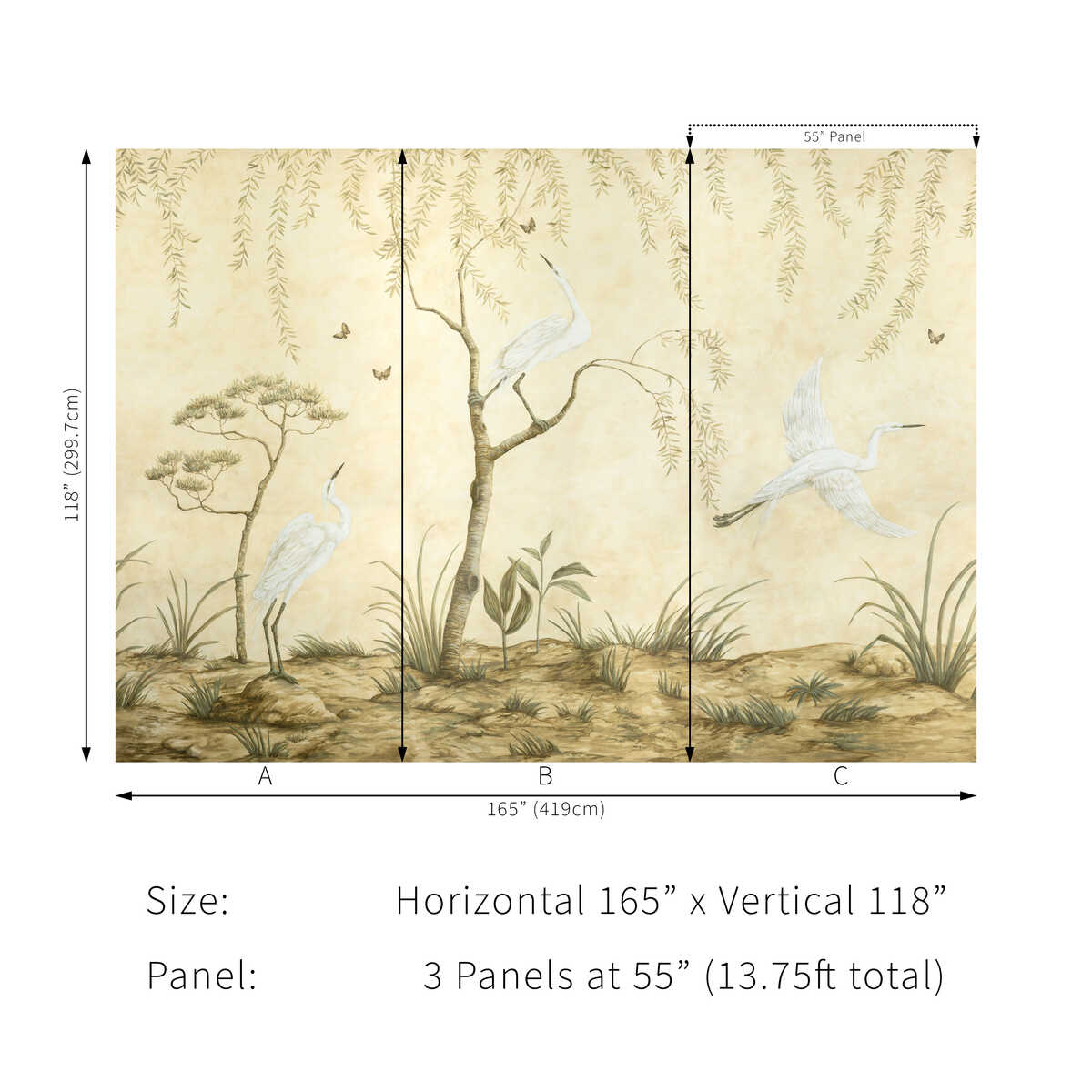 Egret Marsh Mural - Sand - BRUNSCHWIG & FILS Wallpaper