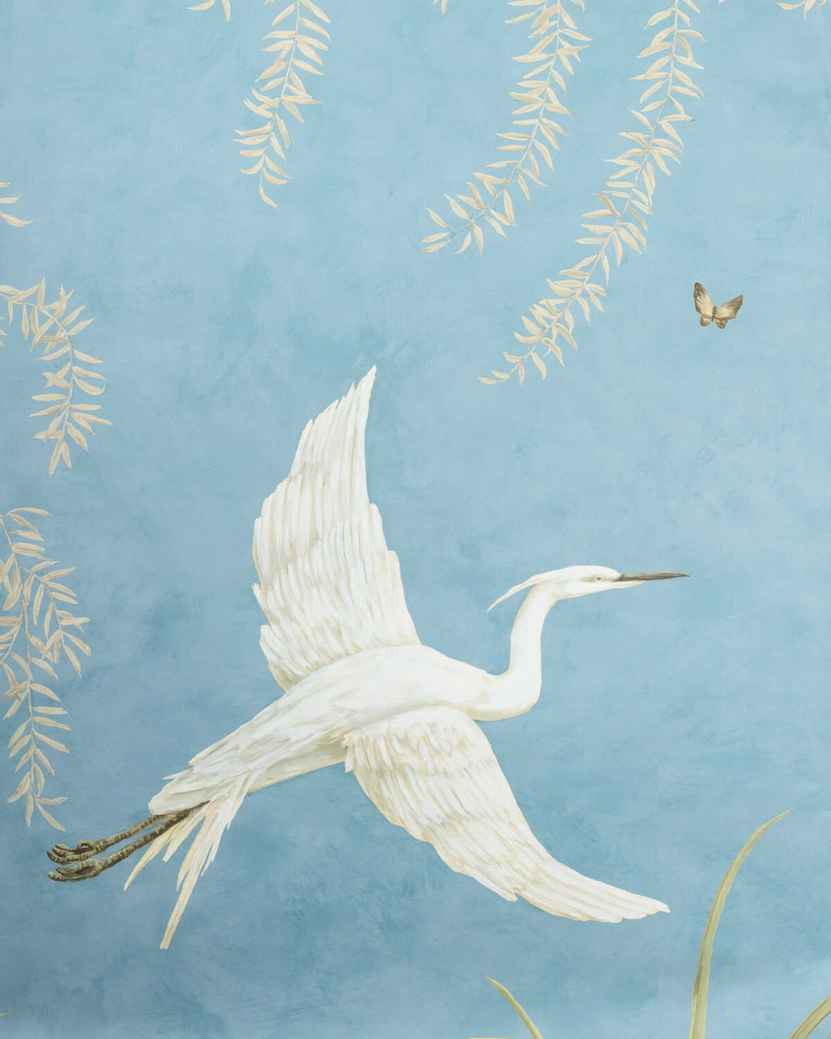 Egret Marsh Mural - Blue - BRUNSCHWIG & FILS Wallpaper