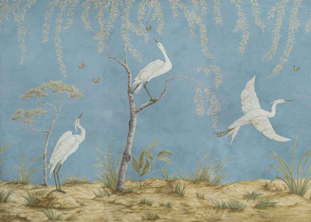 Egret-Marsh-Mural-Blue-Brunschwig-Fils-Wallpaper - BRUNSCHWIG & FILS Wallpaper