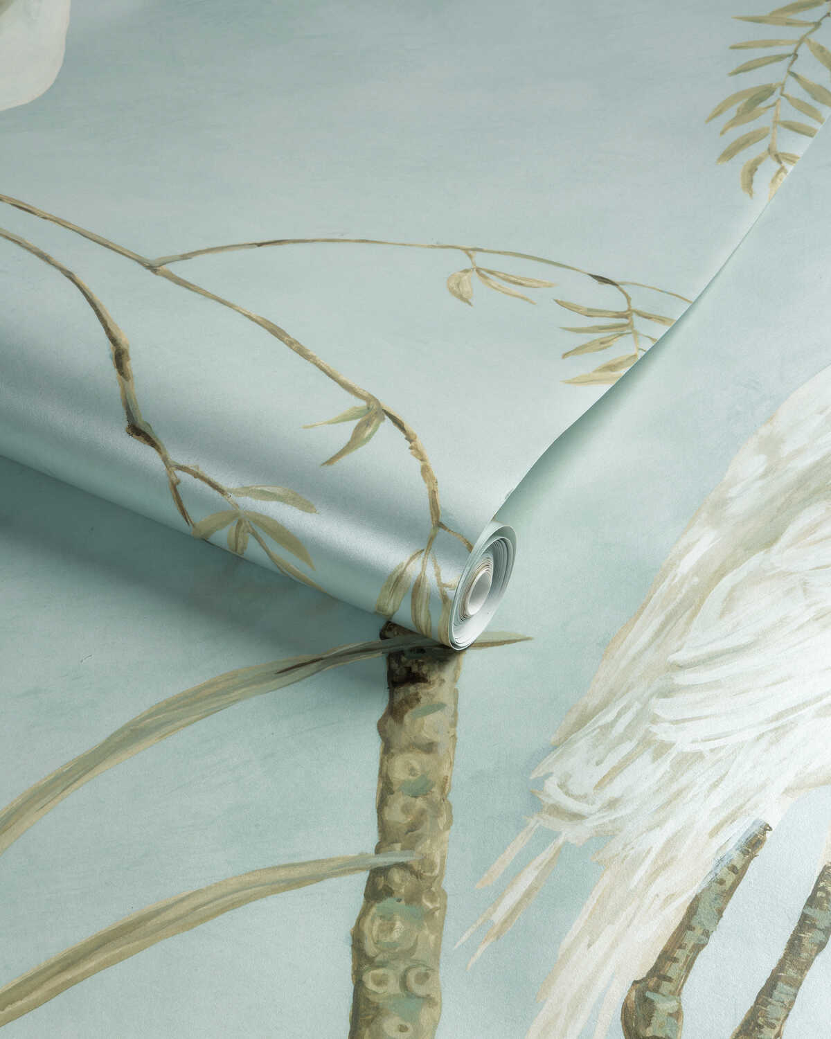 Egret Marsh Mural Met - Mist - BRUNSCHWIG & FILS Wallpaper