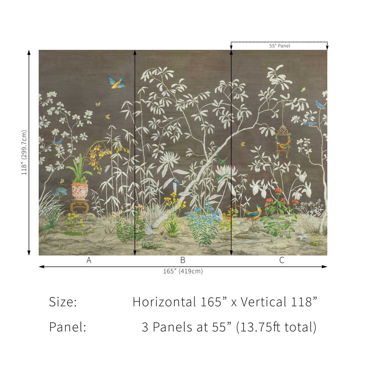 Jardin Yili Mural - Chocolate - BRUNSCHWIG & FILS Wallpaper