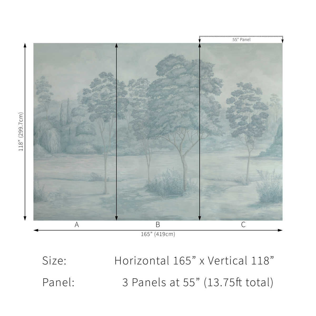 Arbres Mural - Blue - BRUNSCHWIG & FILS Wallpaper