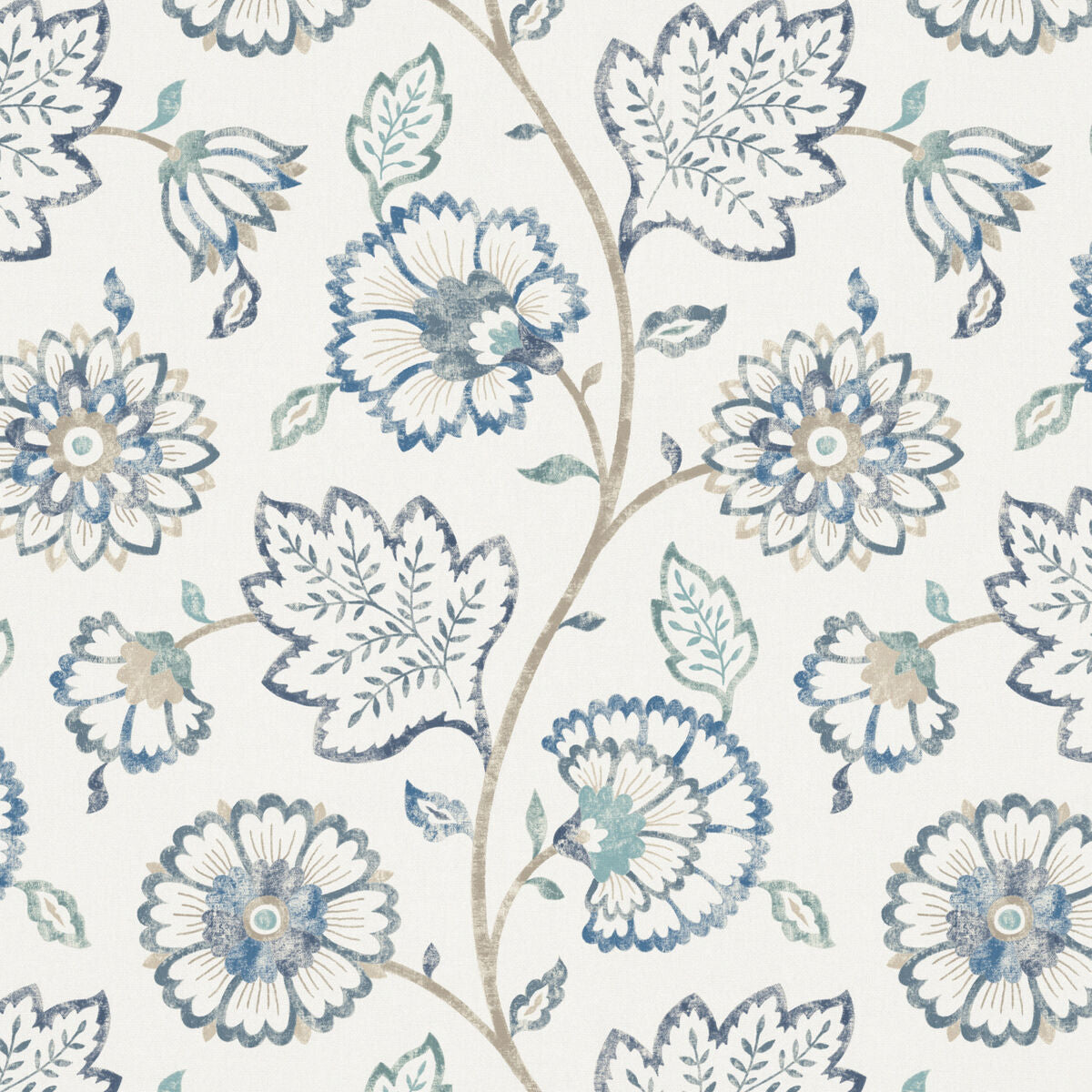 Kalamkari - Azure - Pure Edit Fabric