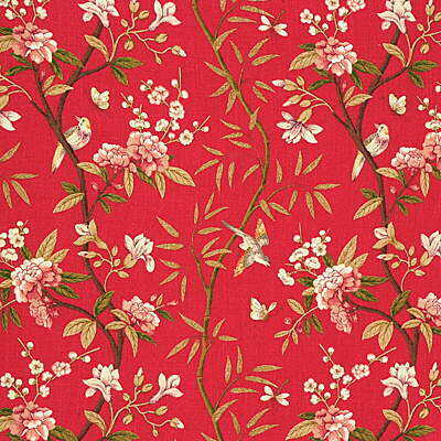Peony & Blossom - Red/Moss - G P & J BAKER Fabric