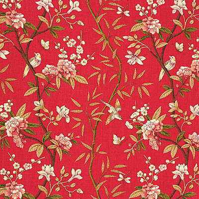 Peony-Blossom-Red-Moss-G-P-J-Baker-Fabric - G P & J BAKER Fabric