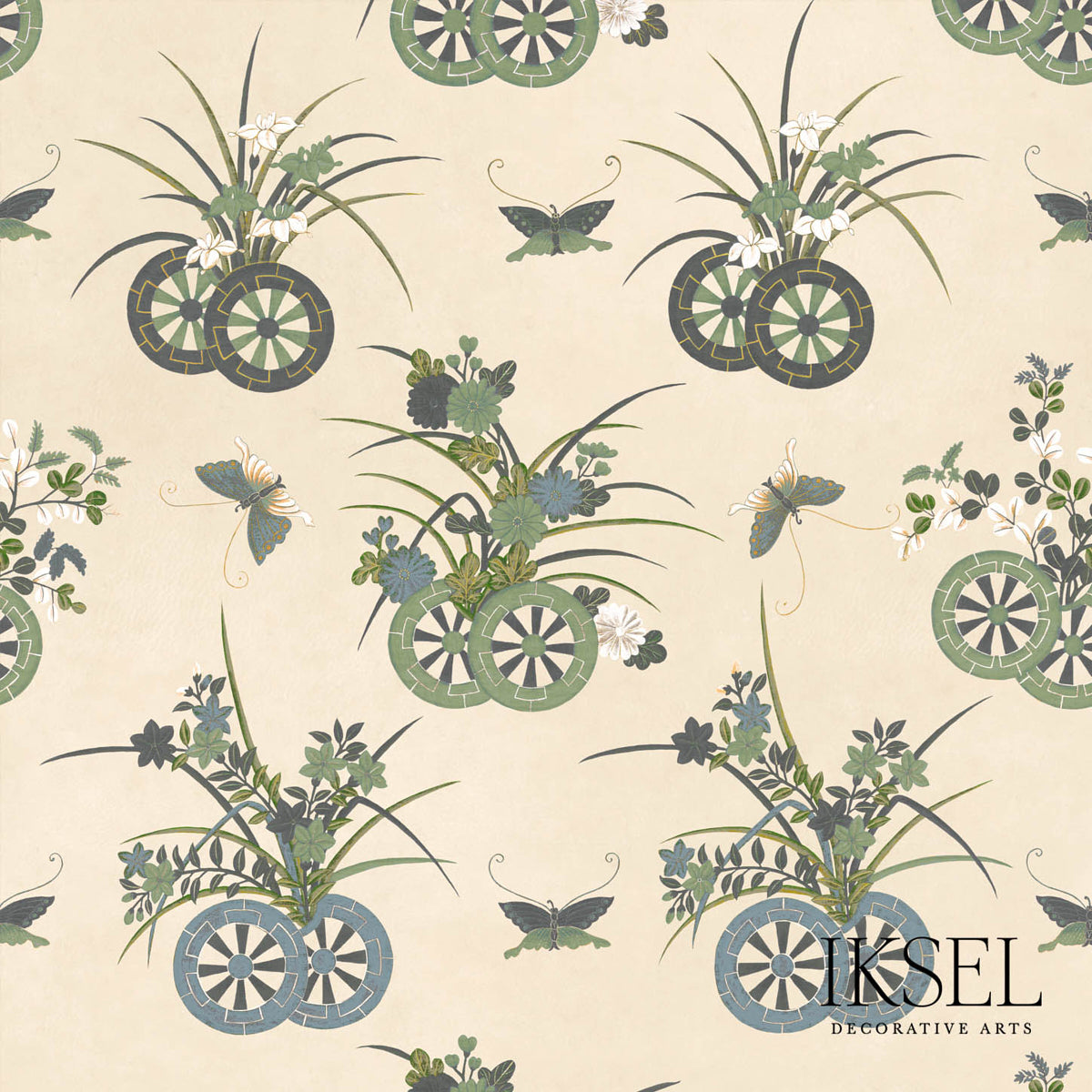JAPANESE-CHARIOTS-RICE-GREEN-SCHUMACHER-RF608CR41 - Schumacher Fabric