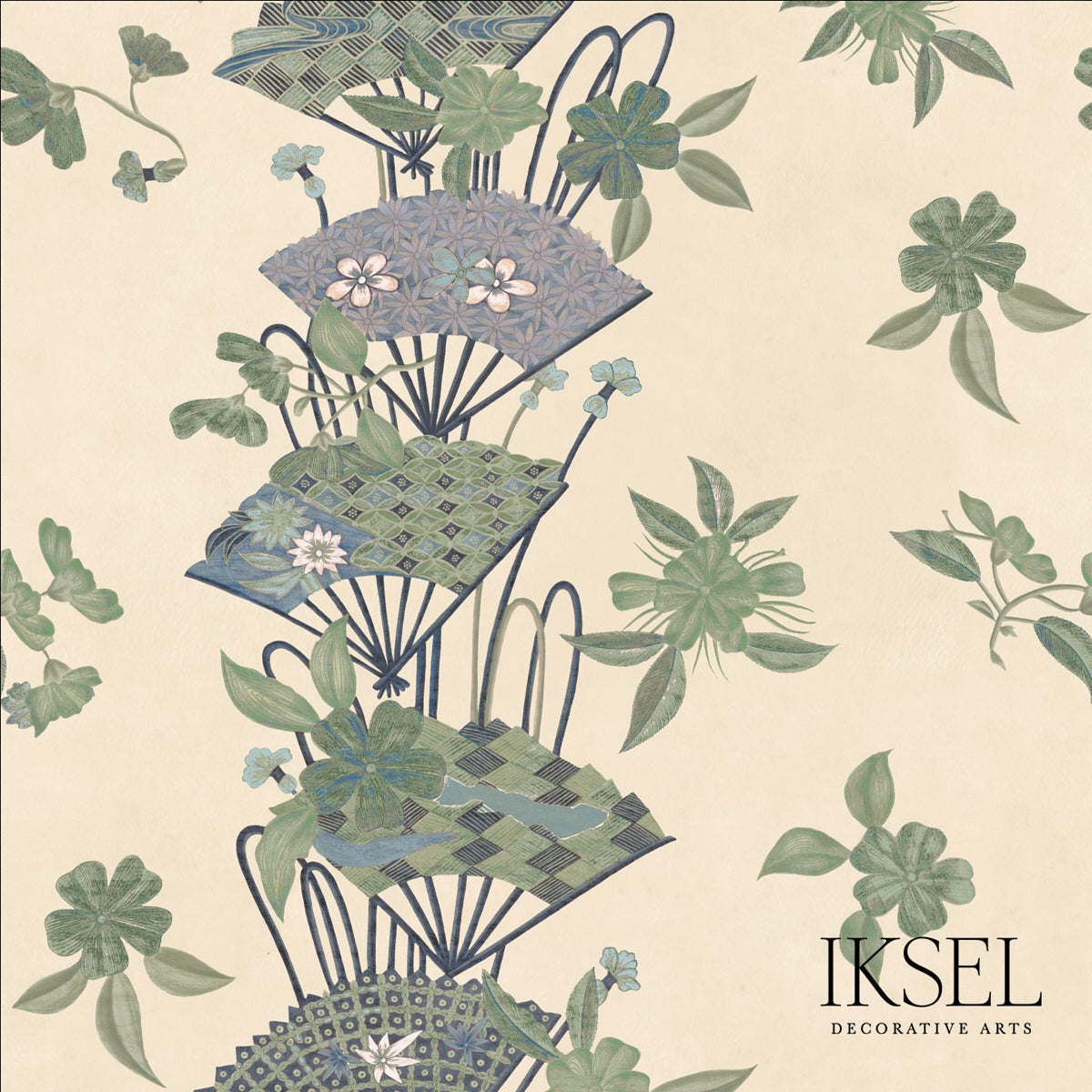 JAPANESE-FANS-RICE-GREEN-SCHUMACHER-RF610CR41 - Schumacher Fabric