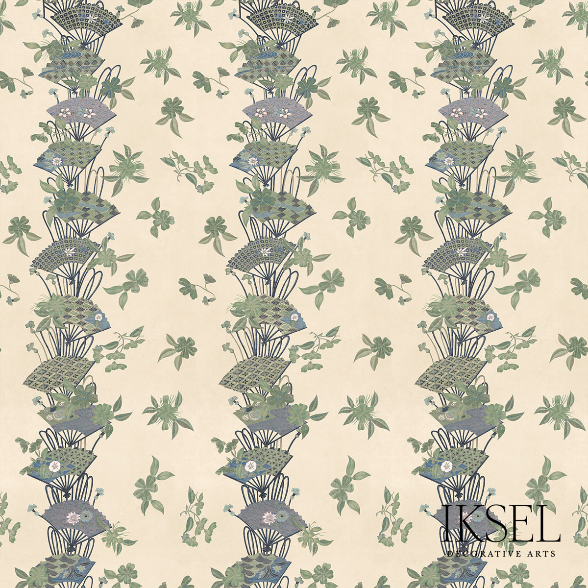 JAPANESE-FANS-RICE-GREEN-SCHUMACHER-RF610CR41 - Schumacher Fabric