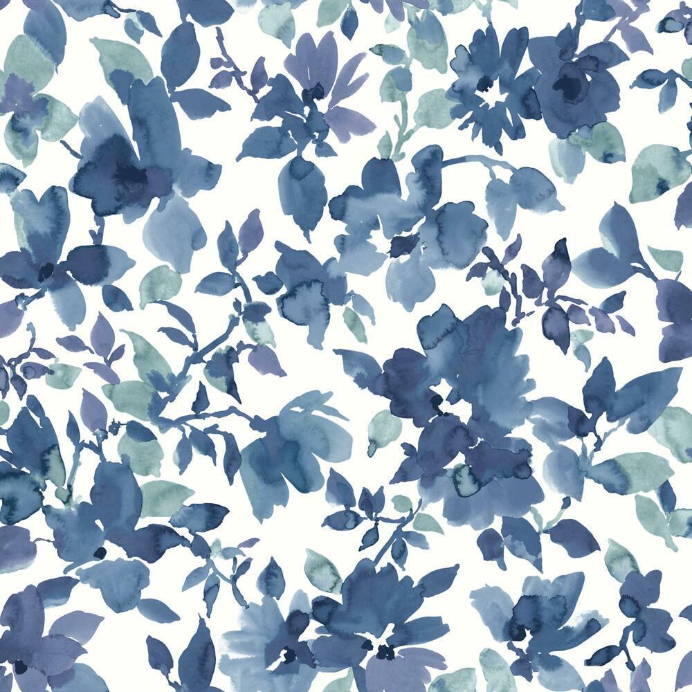 Watercolor Floral Peel and Stick Wallpaper - Blue - York Wallcoverings - RMK11700WP