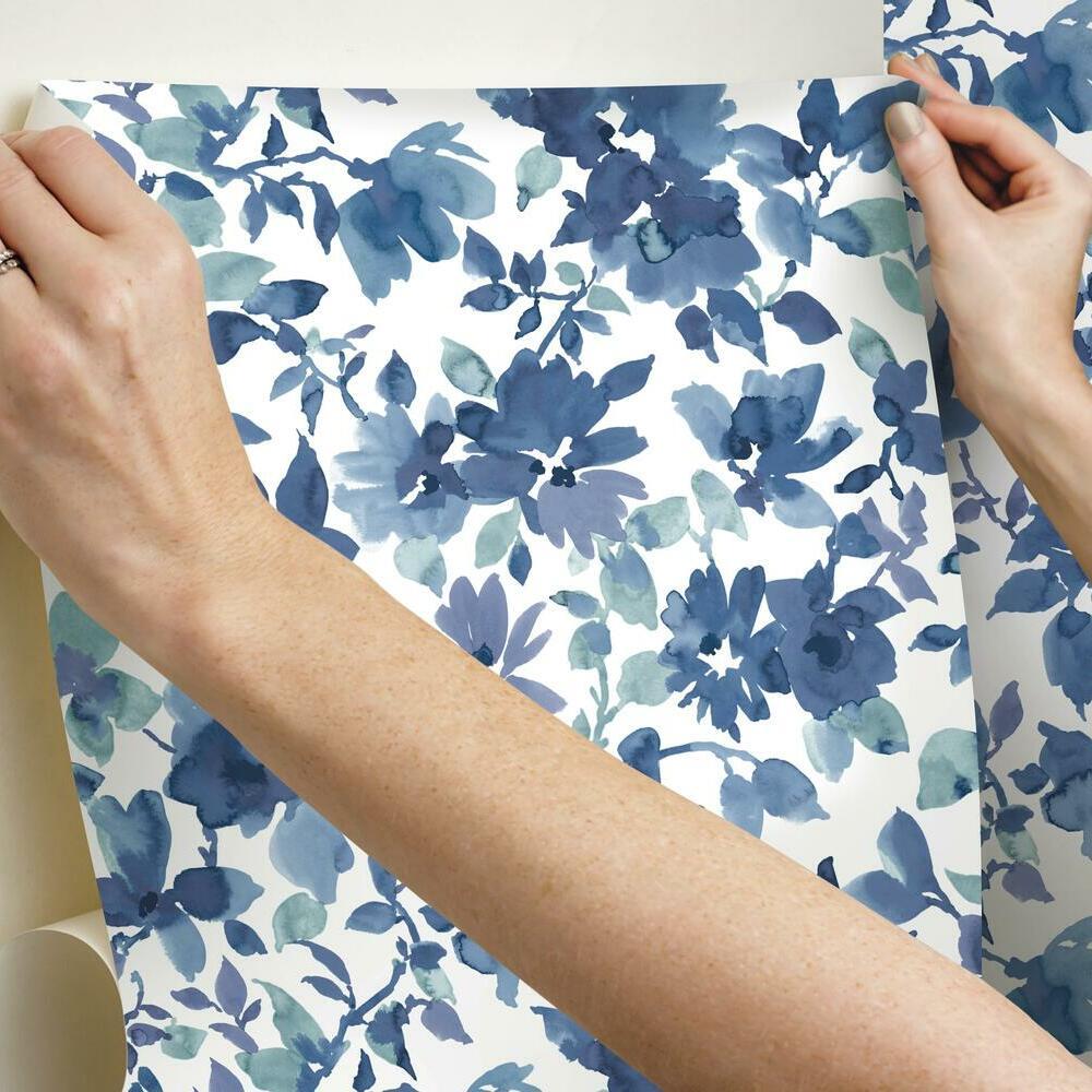 watercolor-floral-peel-and-stick-wallpaper-blue-york-wallcoverings-rmk11700wp