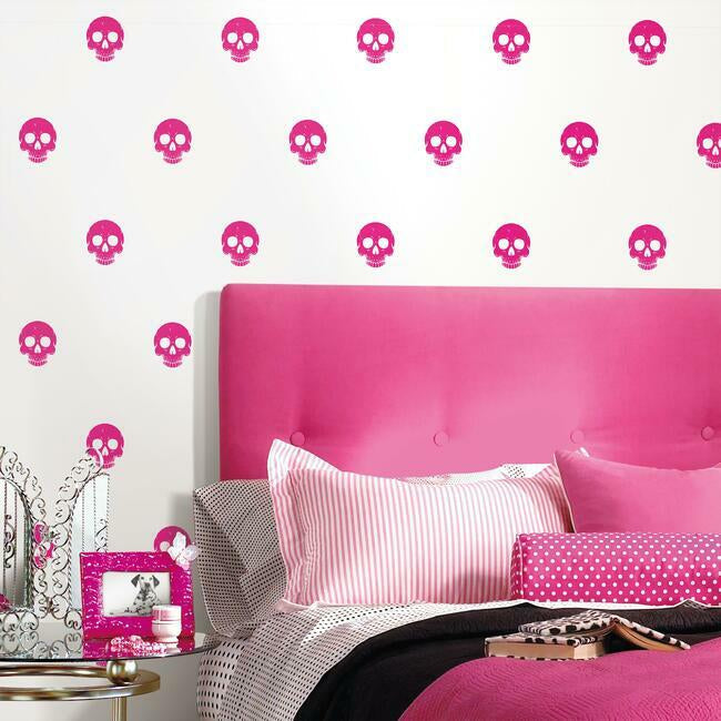 disney-cruella-glamour-skulls-peel-stick-wallpaper-pink-york-wallcoverings-rmk12123rl