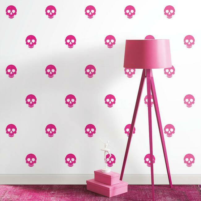 disney-cruella-glamour-skulls-peel-stick-wallpaper-pink-york-wallcoverings-rmk12123rl