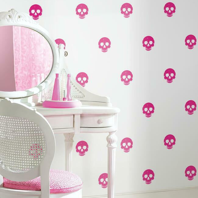 disney-cruella-glamour-skulls-peel-stick-wallpaper-pink-york-wallcoverings-rmk12123rl