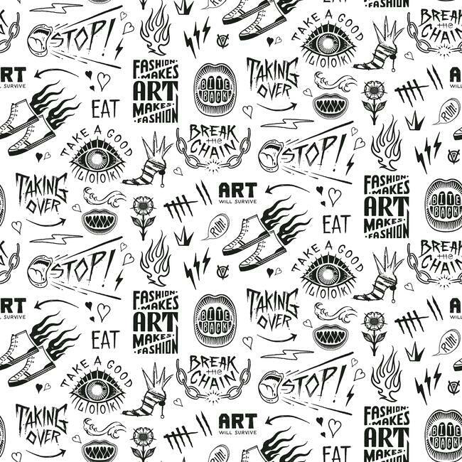 disney-cruella-graffiti-peel-stick-wallpaper-white-york-wallcoverings-rmk12125rl