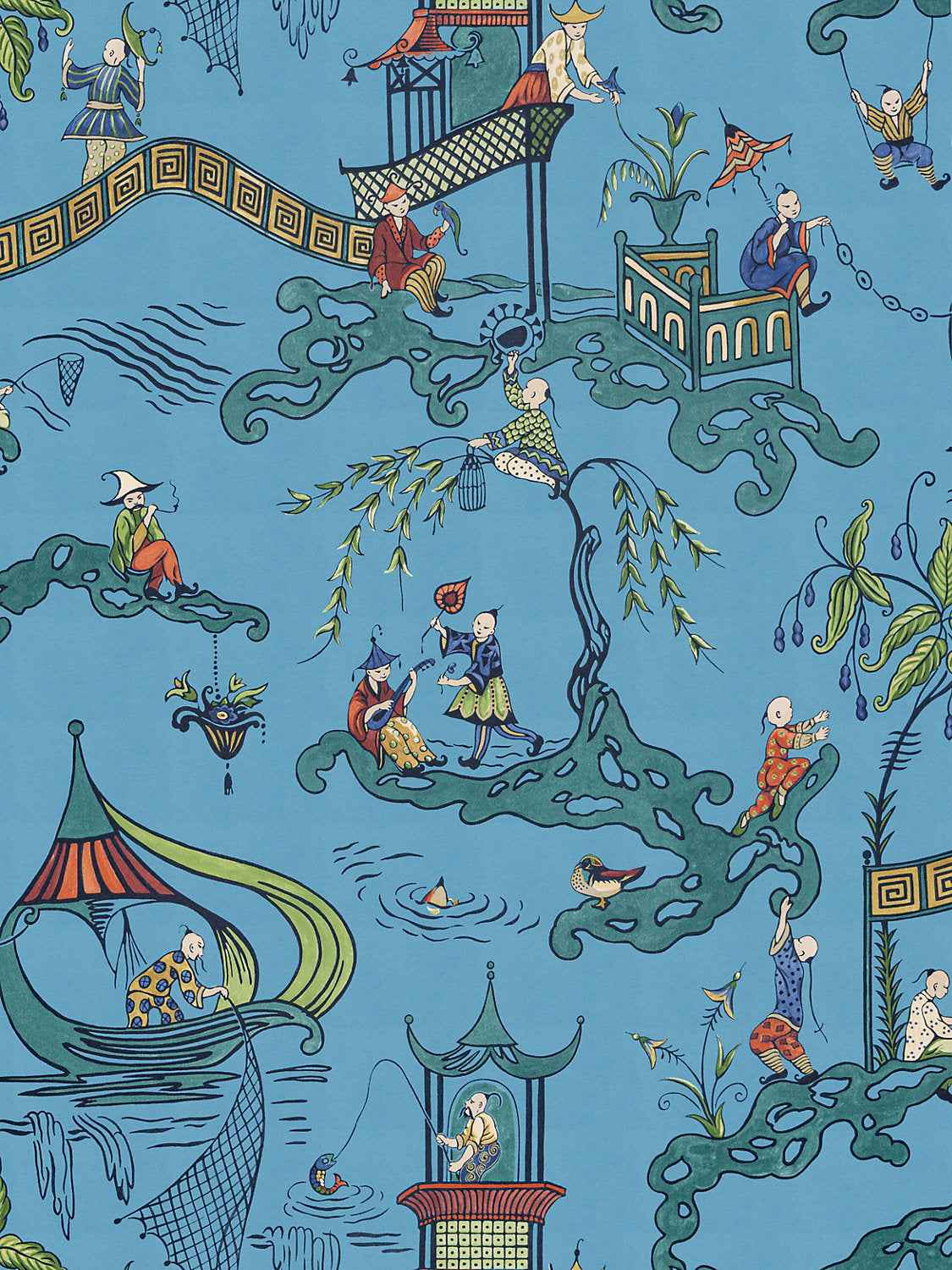 Ping - Wallcovering - Cobalt Viridian by Scalamandre Wallpaper - Scalamandre Wallpaper