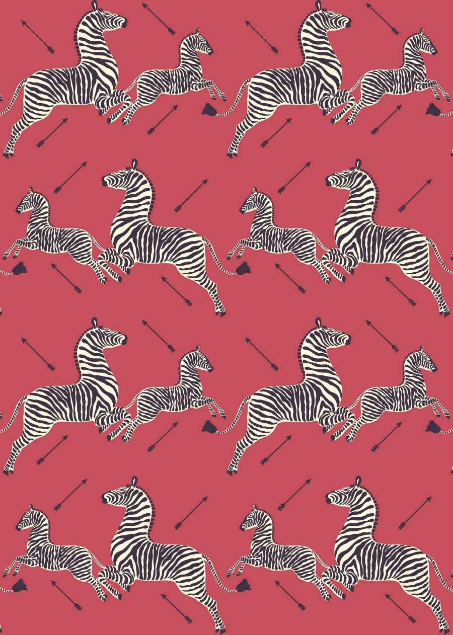 Zebras Petite - Wallcovering wallpaper in Masai Red by Scalamandré - Scalamandre Wallpaper