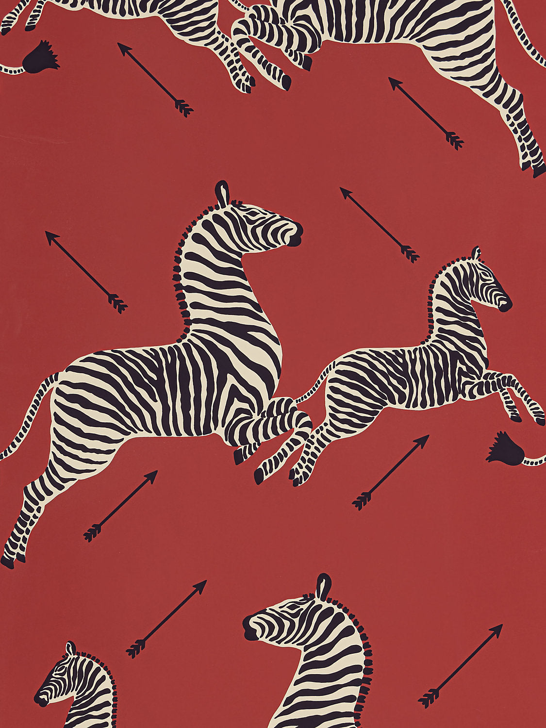 Zebras | Vinyl - Masai Red - Scalamandre Wallpaper