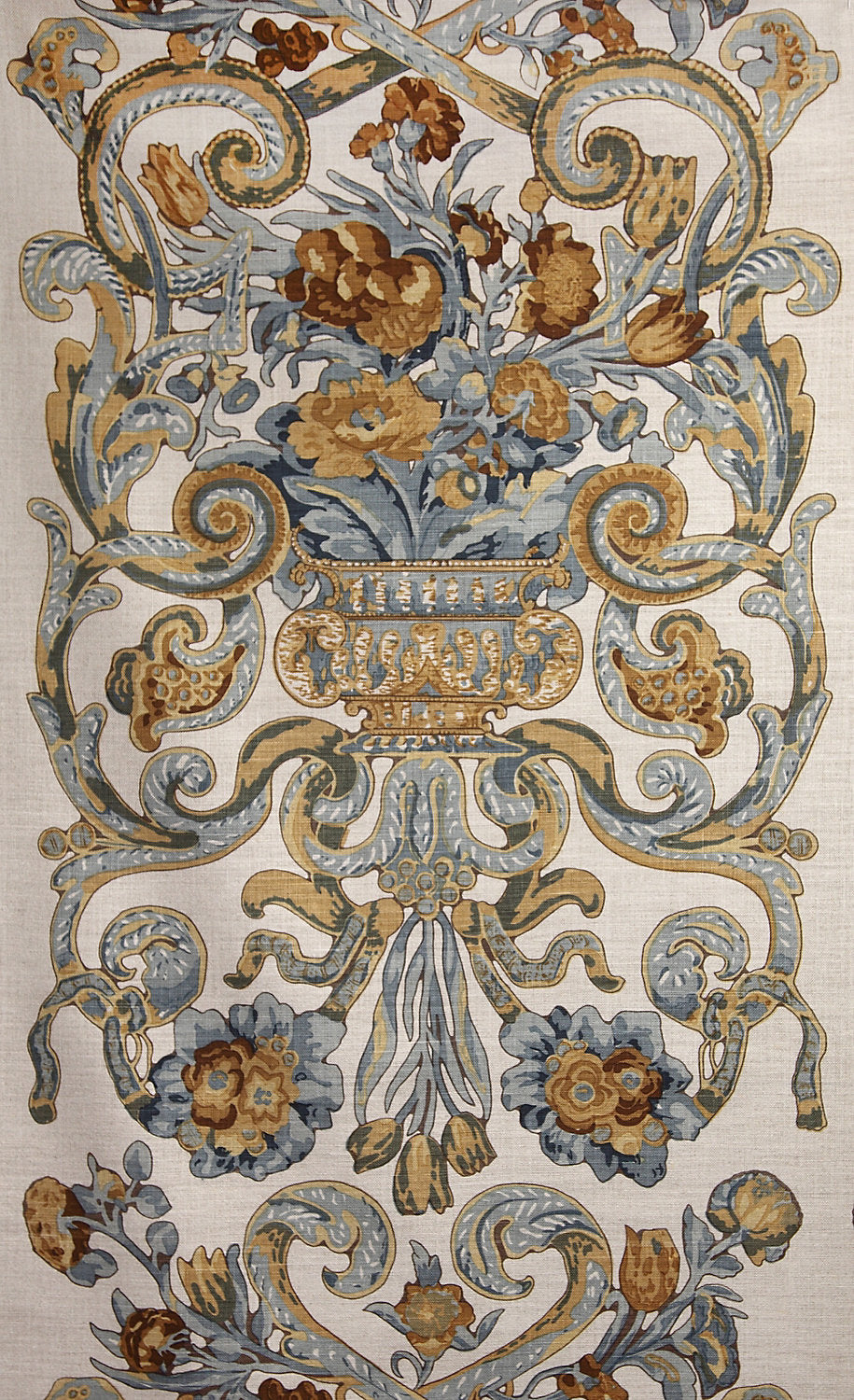 Baroque Floral Canvas - Multi Blue & Oakwood - Scalamandre Fabric