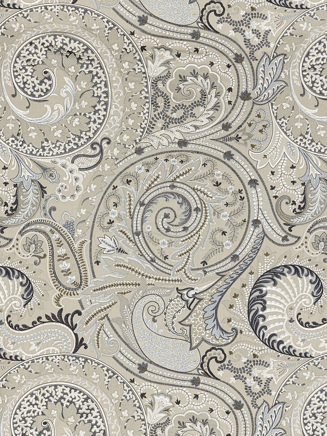 Malabar Paisley Embroidery - Flax - Scalamandre Fabric