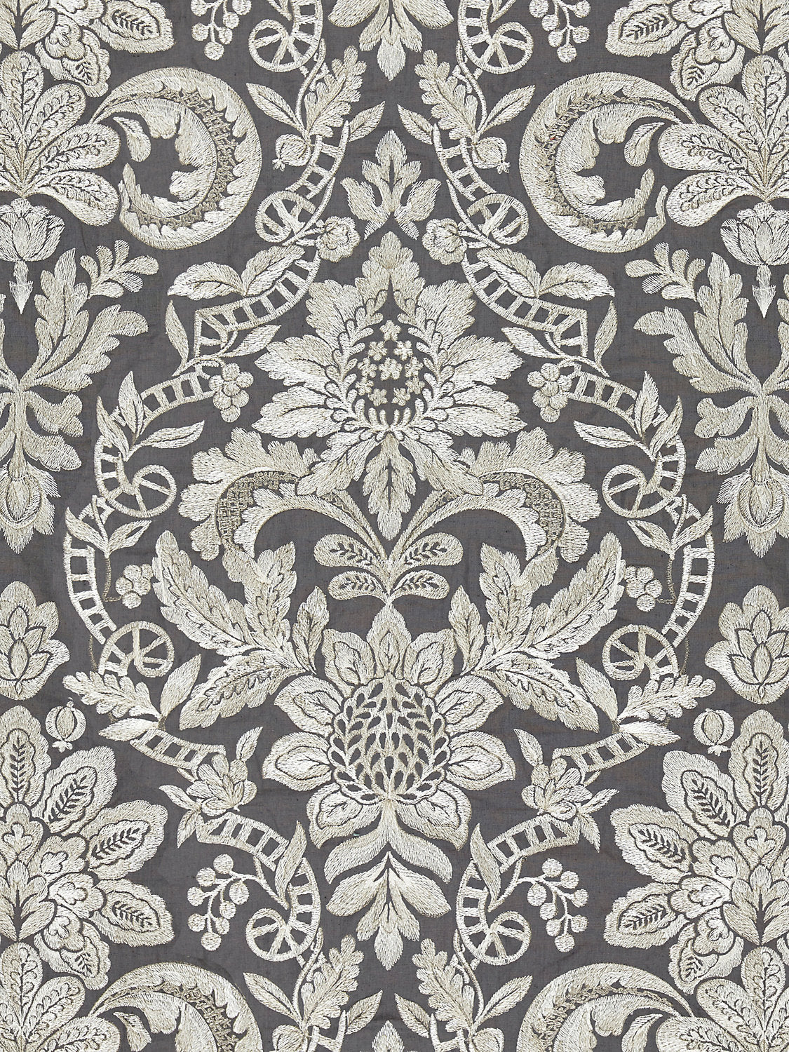 Elizabeth Damask Embroidery - Charcoal