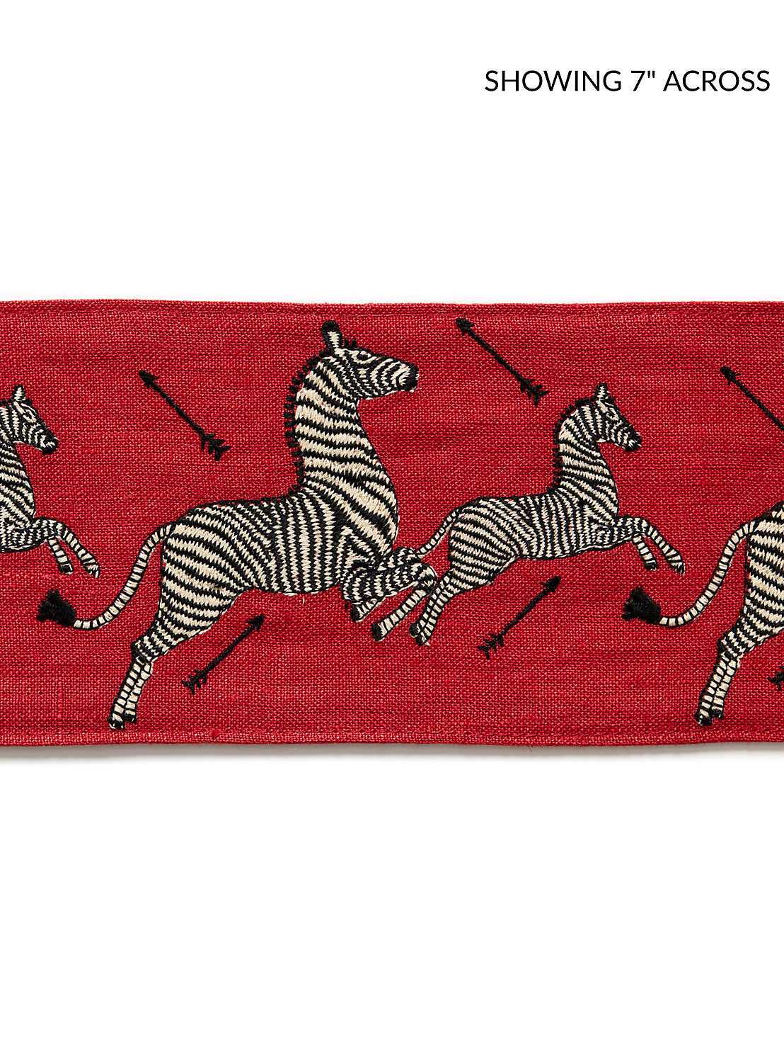 Zebras Embroidered Tape - Masai Red