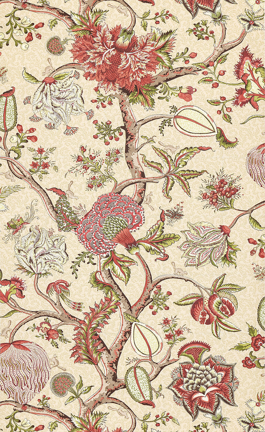 Pondicherry Wallcovering - Turkey Red On Lime Fern