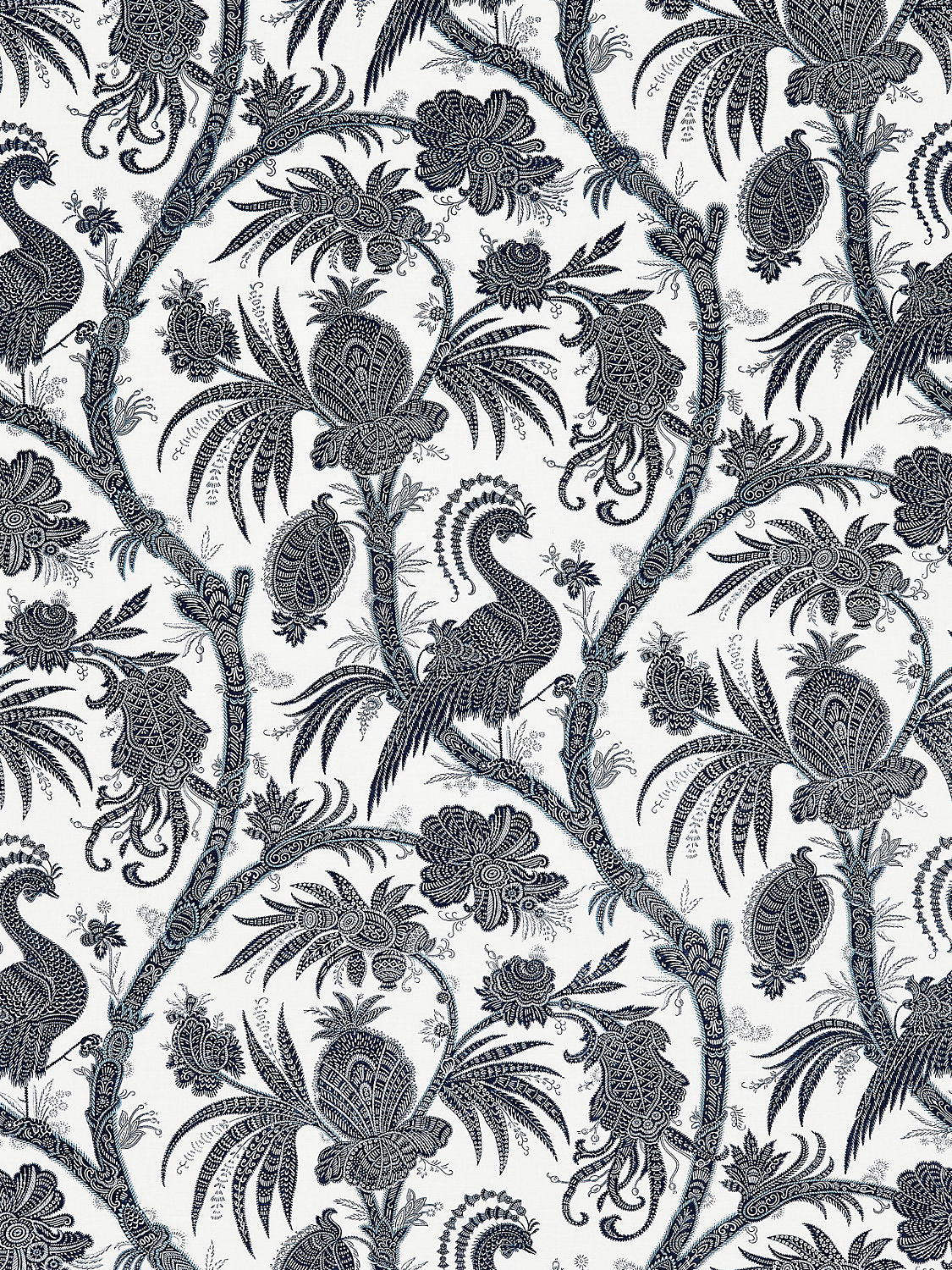 Balinese Peacock Linen Print - Indigo - Scalamandre Fabric