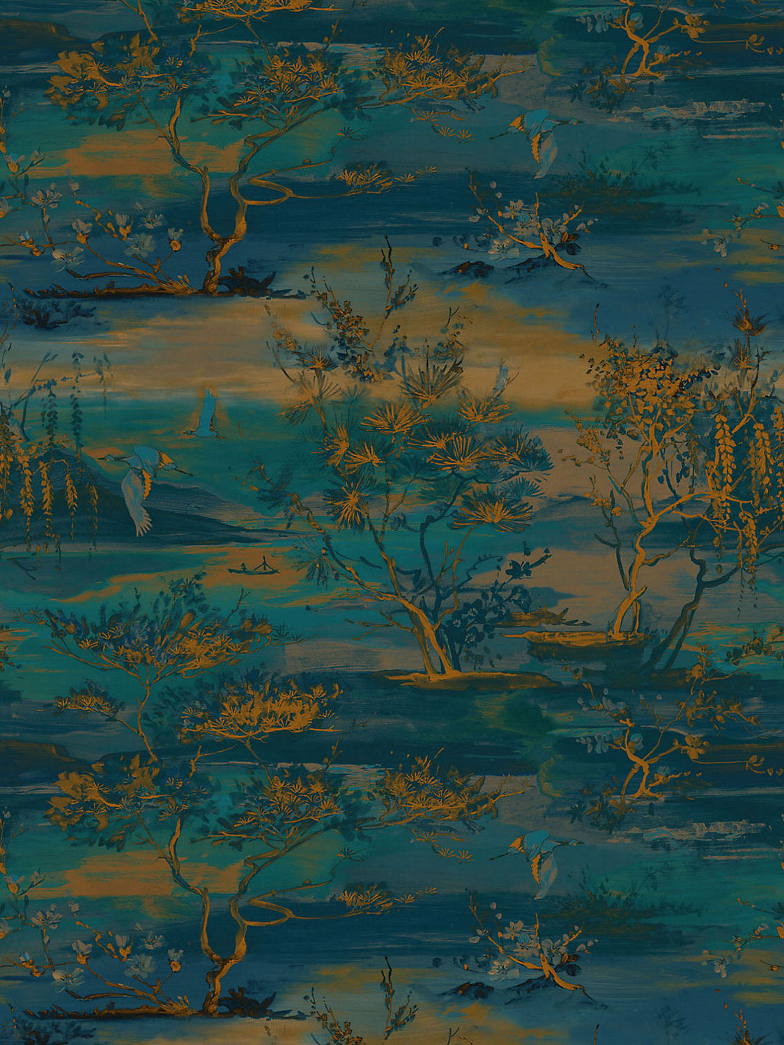 Sagimai - Teal - Scalamandre Wallpaper