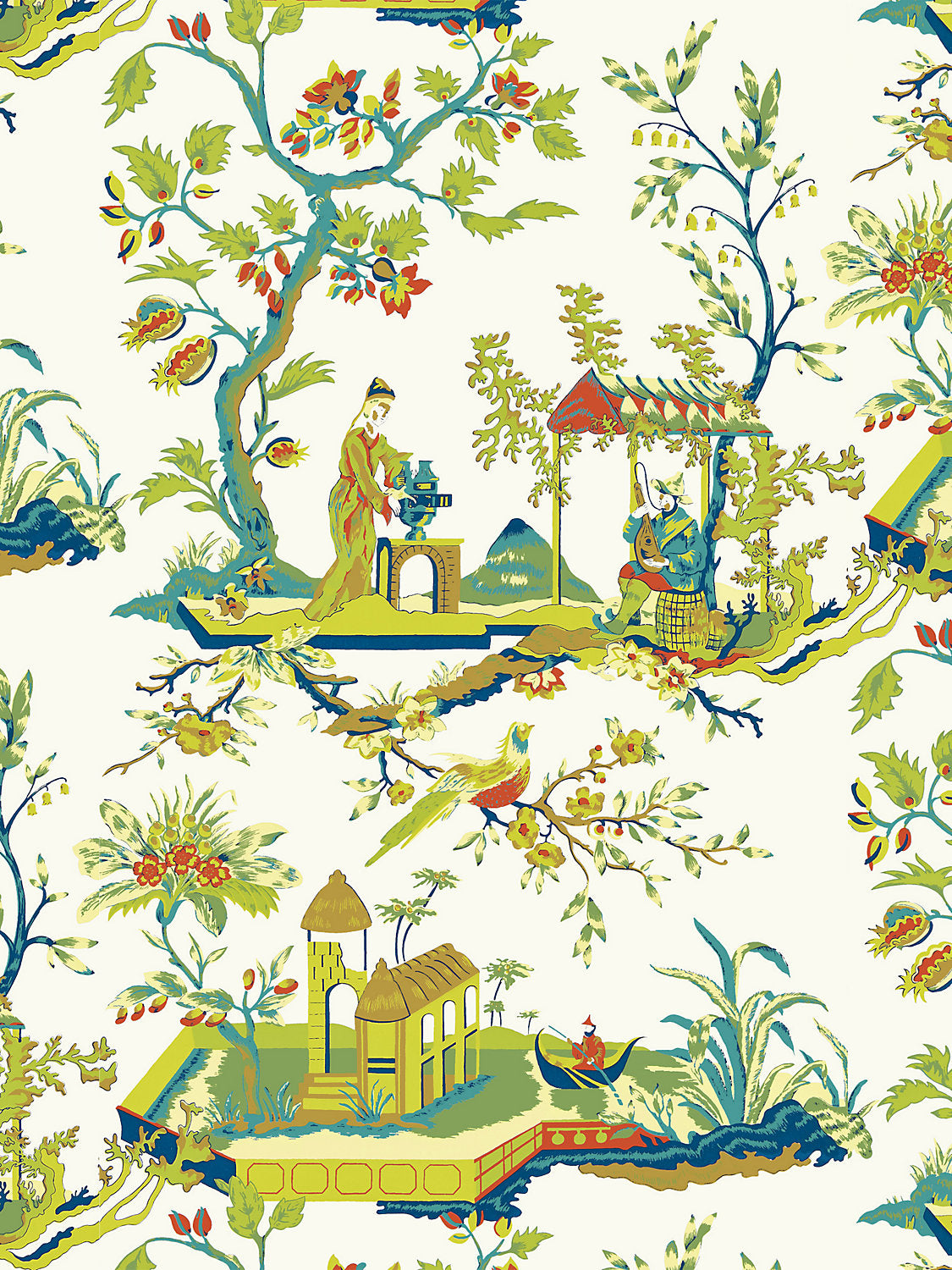 Ch'In Ling - Multicolor On Ivory - Scalamandre Wallpaper