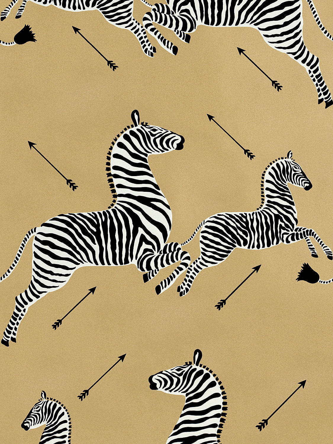 Zebras | Vinyl - Gold - Scalamandre Wallpaper